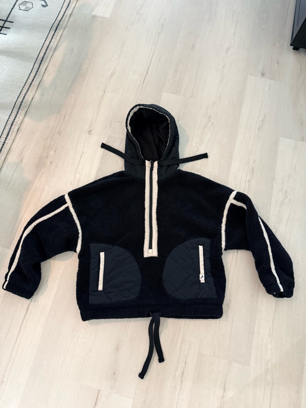 all in motion Black Sherpa Hoodie with Cream Contrast Trim